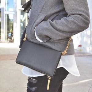 Dagne Dover Black Canvas Leather Essential Folding cross over clutch-wallet